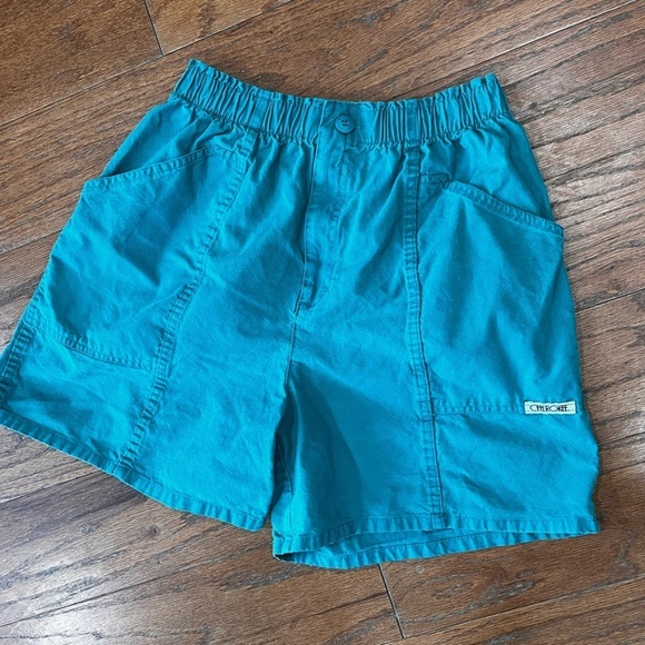 Vintage 80’s Cherokee elastic waist mom teal shorts-12 made in USA - Picture 2 of 8